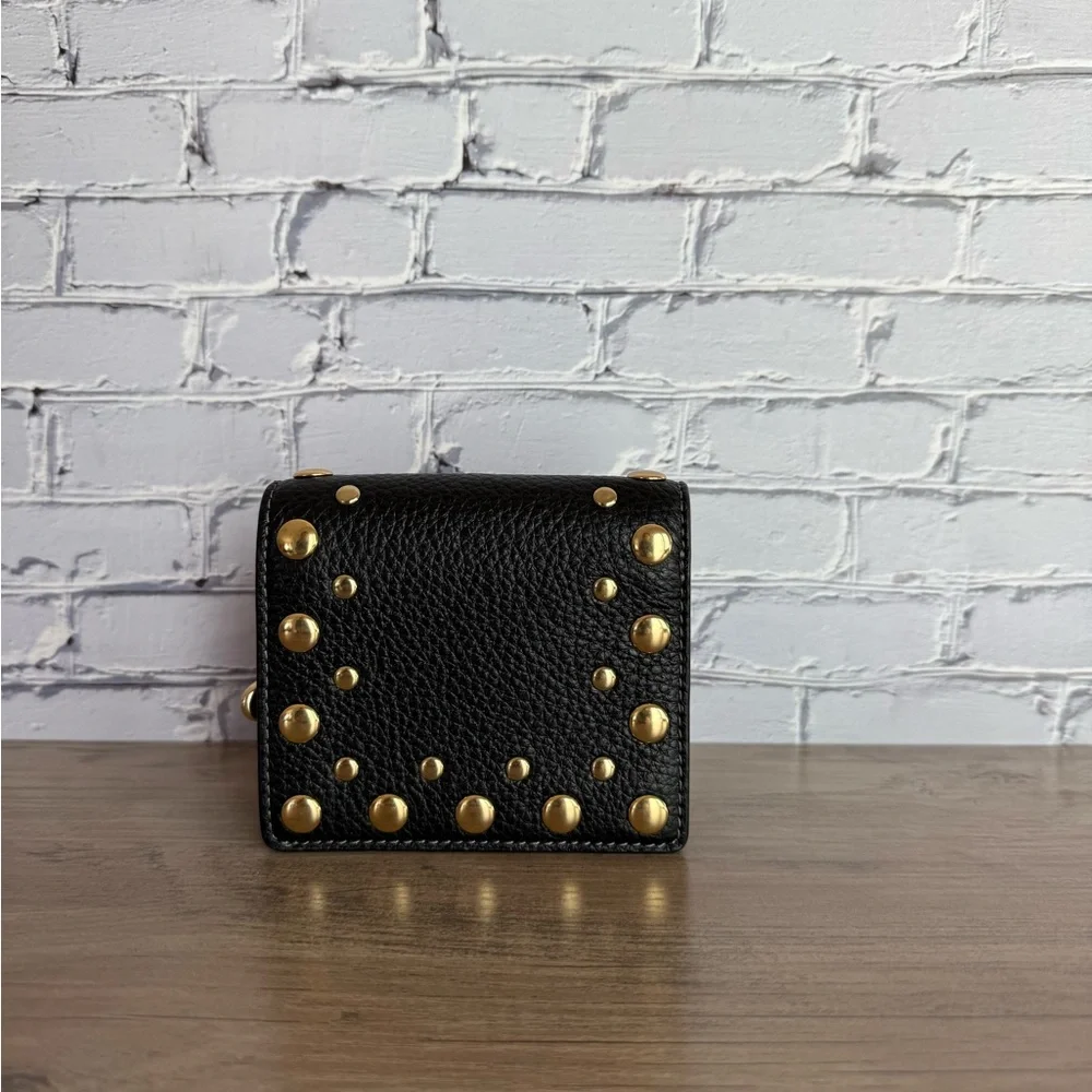NWT Coach Snap Wallet Pebble Leather Rivets Gold/Black CAP09